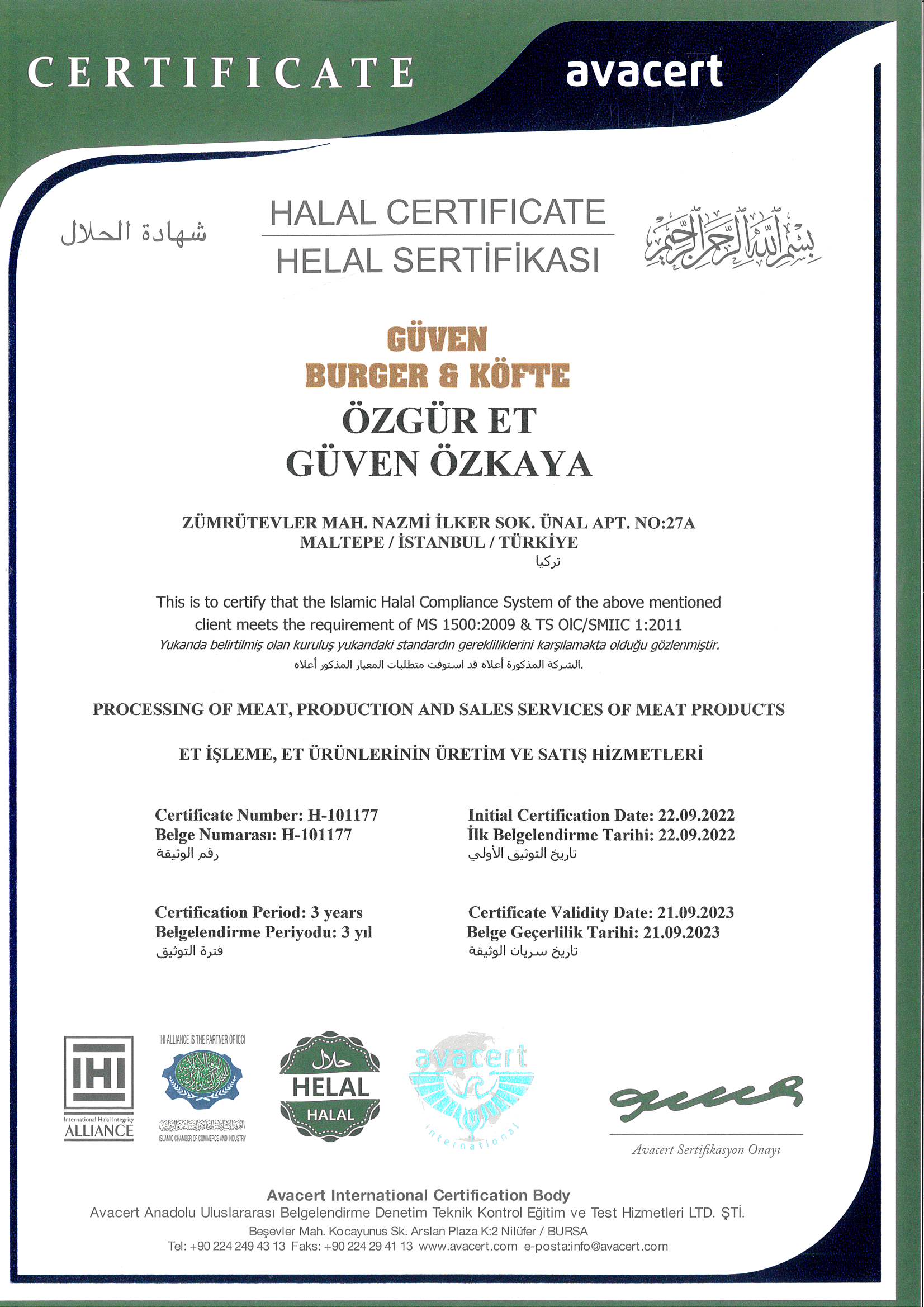 Sertifikalar – Güven Burger ve Köfte
